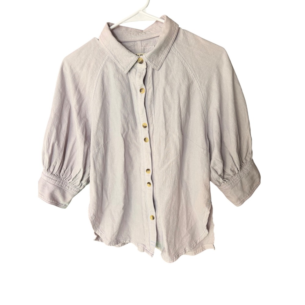 Free People We The Free Lavender Puff Sleeve Button Down Shirt Size S